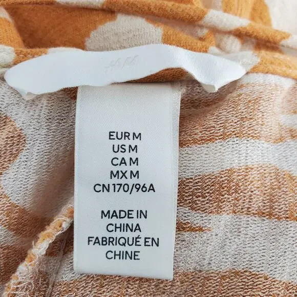 H&M Wide Leg Cami Jumpsuit Womens M Mustard Yellow Animal Print V-Neck Pre-Owned - Picture 3 of 5